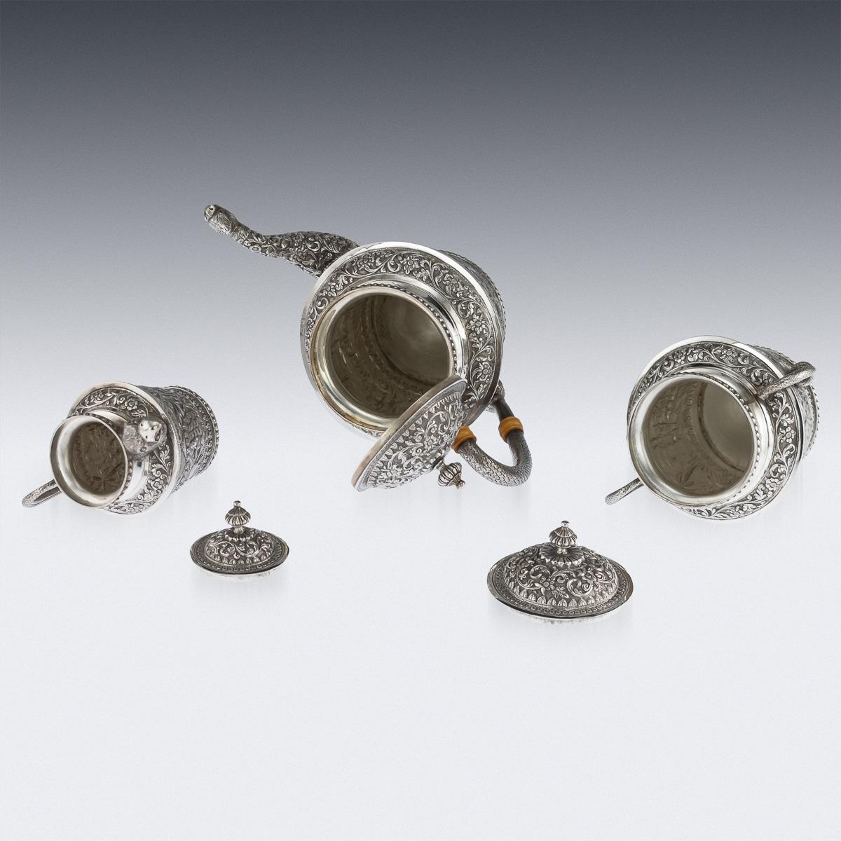 20th Century Indian Karachi-Cutch Solid Silver Tea Set, J Manikrai, circa 1900 2