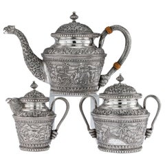 20th Century Indian Karachi-Cutch Solid Silver Tea Set, J Manikrai, circa 1900