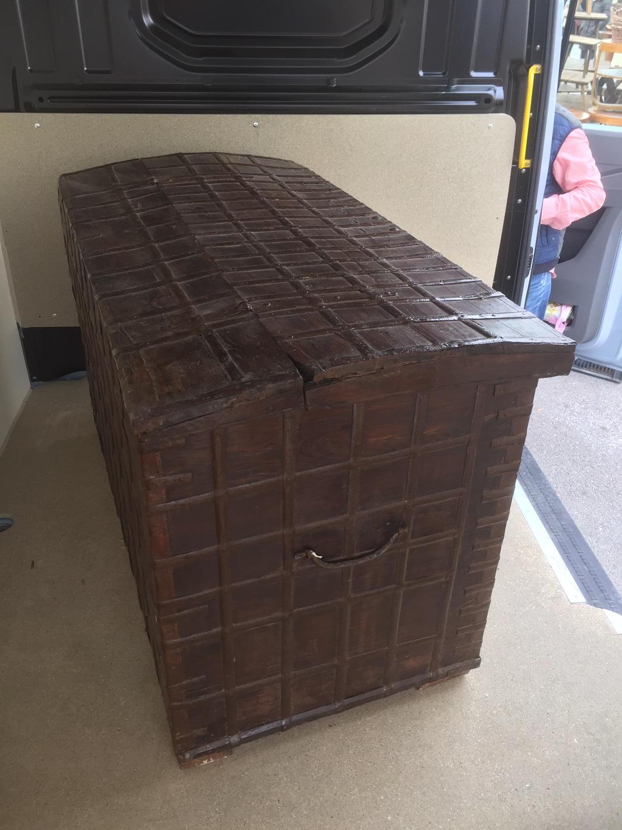 20th Century Indian Large Iron and Wood Trunk 1