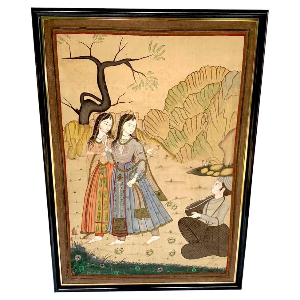 20th Century Indian Mughal School Painting of Figures in Landscape For Sale