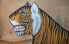 20th Century Indian Painting "Real Bengal Tiger" Oil on Canvas