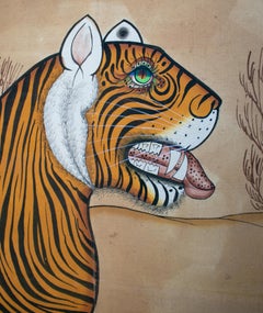 20th Century Indian Painting "Real Bengal Tiger" Oil on Canvas