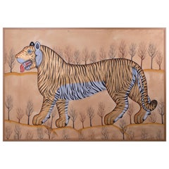 20th Century Indian Painting "Real Bengal Tiger" Oil on Canvas