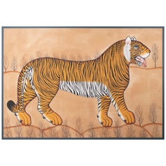 peinture indienne du 20ème siècle "Véritable Tigre du Bengale" Huile sur toile