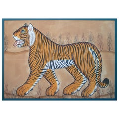 peinture indienne du 20ème siècle "Véritable Tigre du Bengale" Huile sur toile