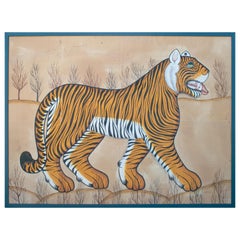 peinture indienne du 20ème siècle "Véritable Tigre du Bengale" Huile sur toile