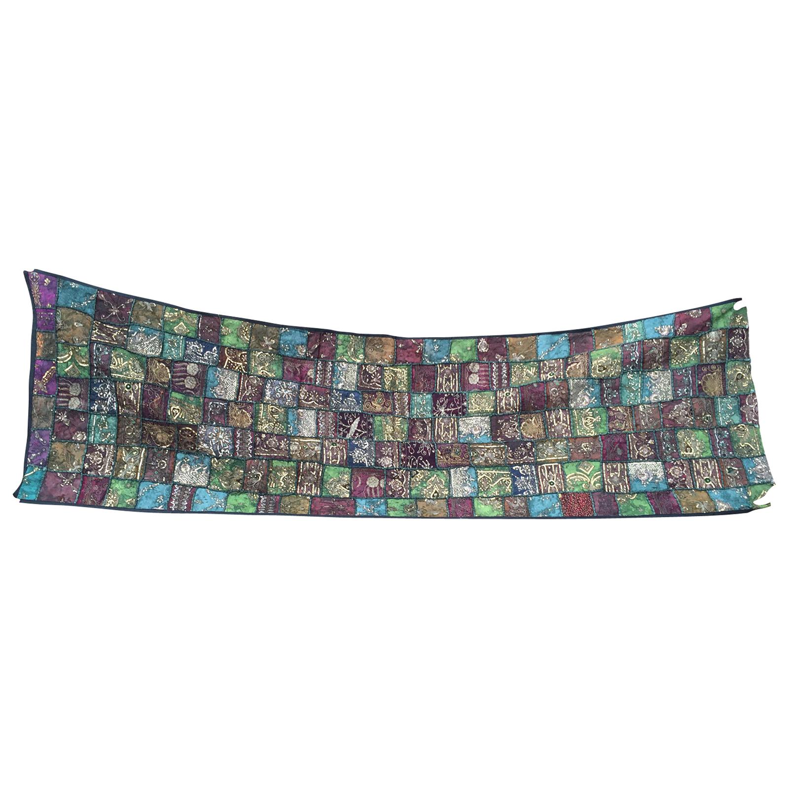 20th Century Indian Sari Patchwork Tapestry with Embroidery and Sequins For Sale