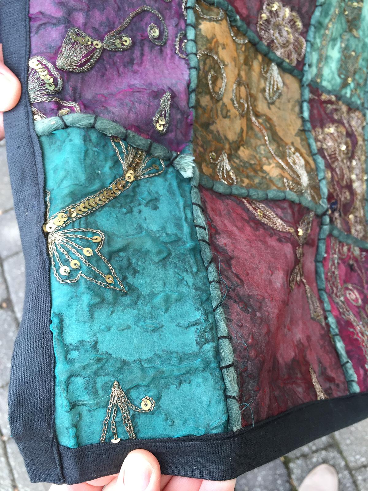 20th Century Indian Sari Patchwork Tapestry with Embroidery and Sequins In Good Condition For Sale In Atlanta, GA