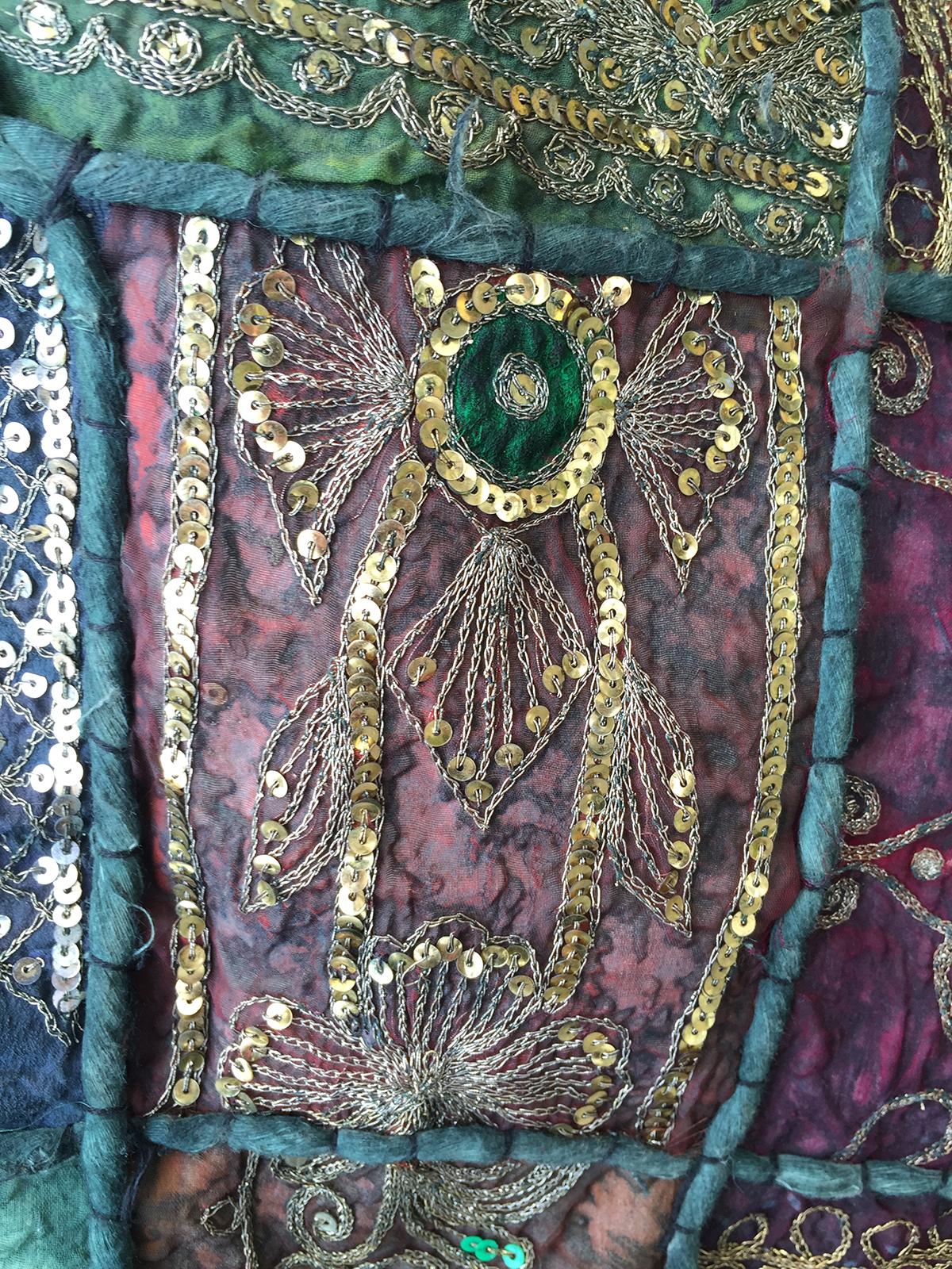 20th Century Indian Sari Patchwork Tapestry with Embroidery and Sequins For Sale 1
