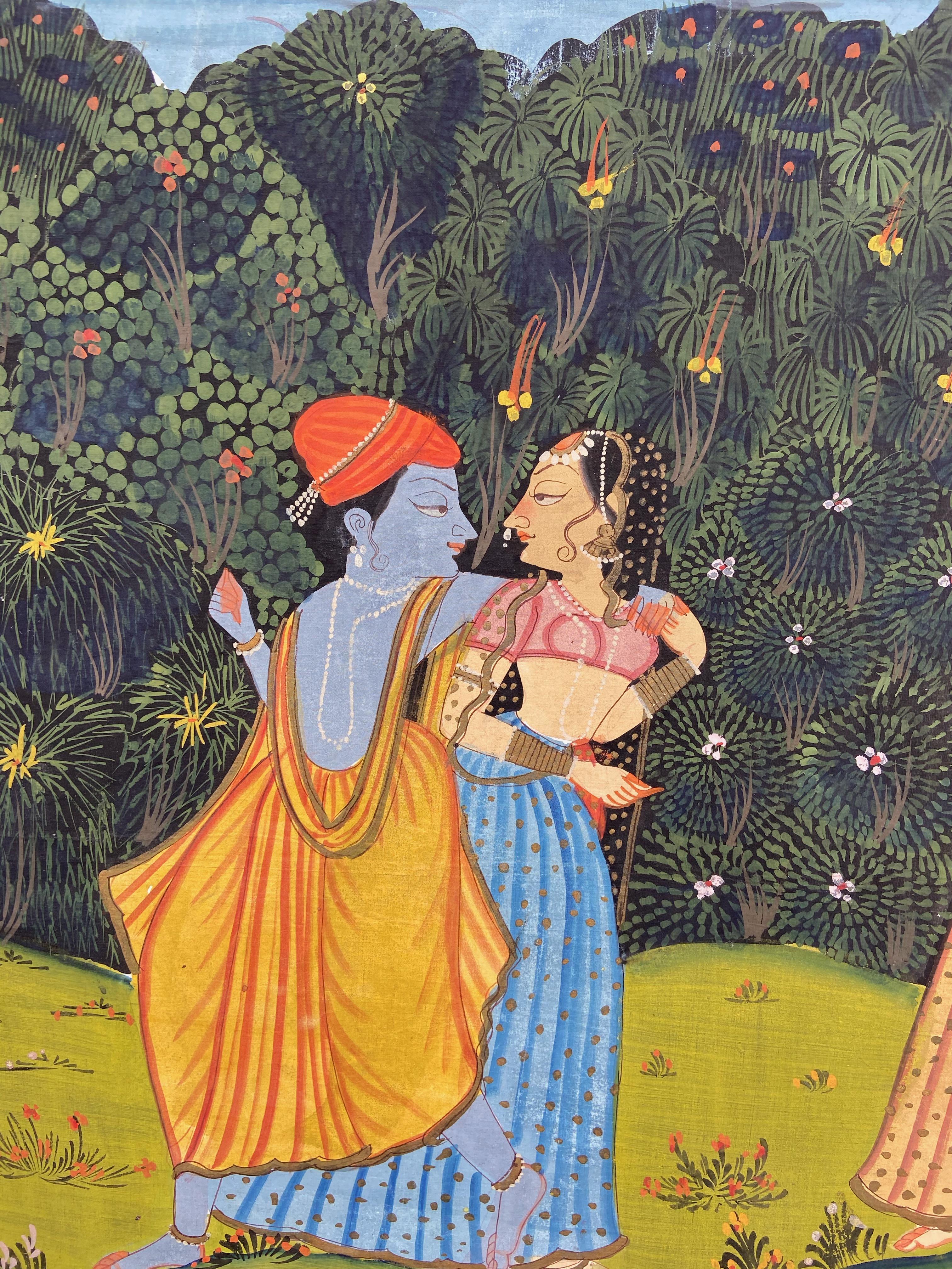 Indische Schule des 20. Jahrhunderts
Eine bemalte Tafel mit indischen Tänzern
Öl auf Leinwand
Maße: 84cm x 189cm.
 