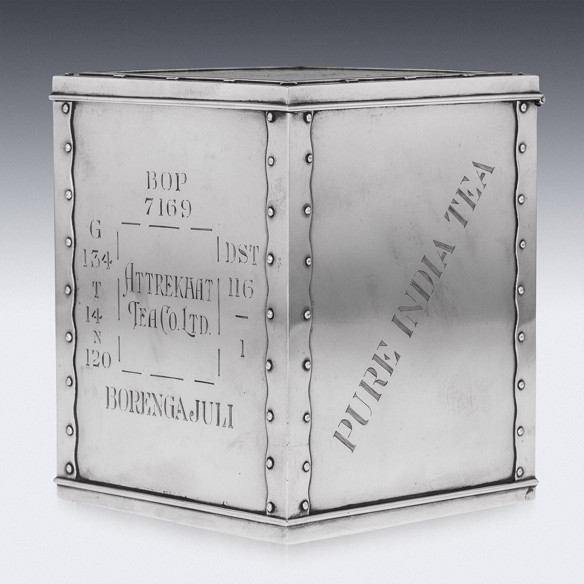 20th Century Indian Solid Silver Tea Chest Shaped Caddy, Hamilton & Co, C.1958 In Good Condition For Sale In Royal Tunbridge Wells, Kent