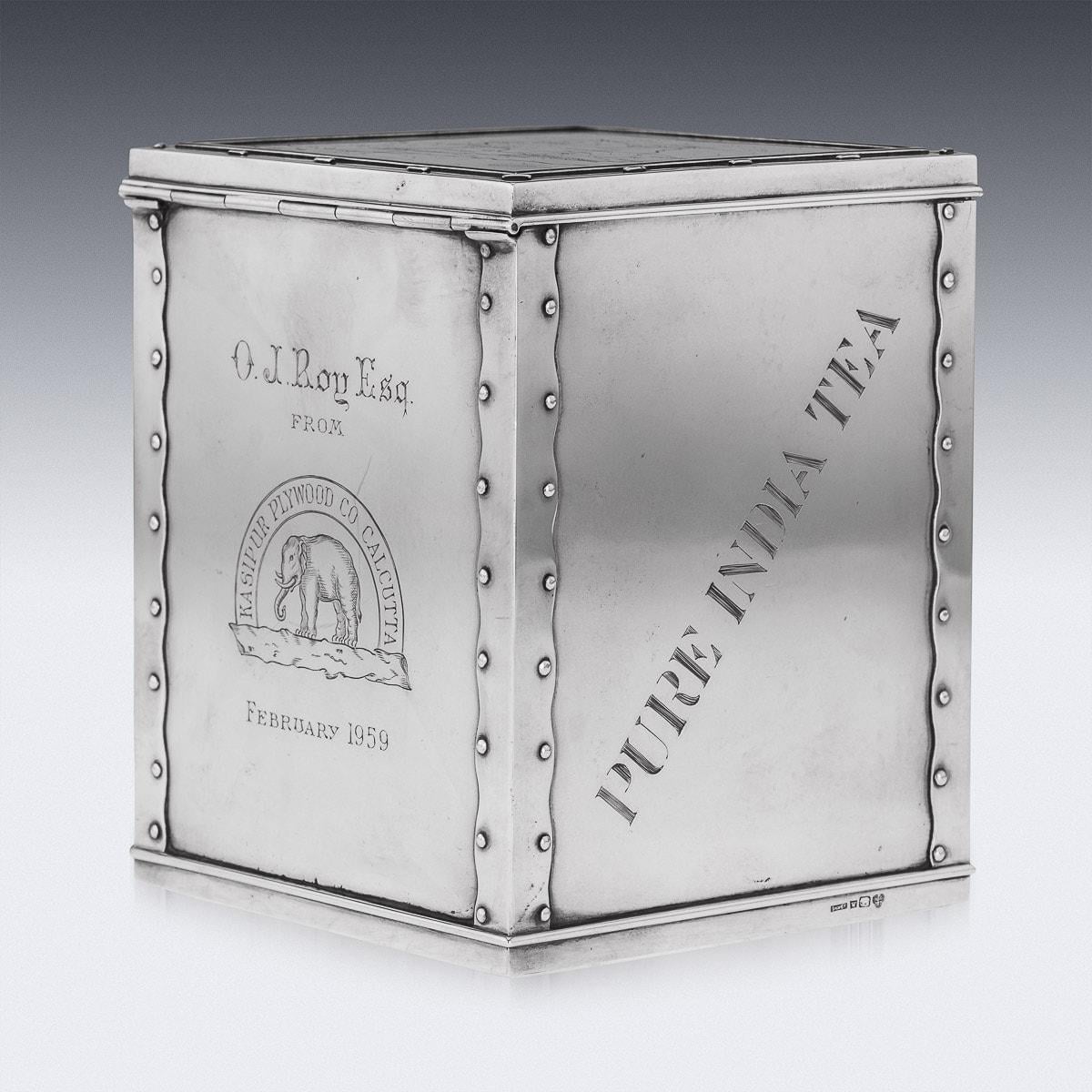 20th Century Indian Solid Silver Tea Chest Shaped Caddy, Hamilton & Co, C.1958 For Sale 2