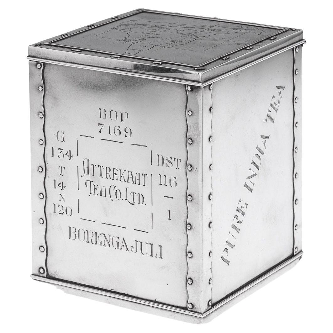 20th Century Indian Solid Silver Tea Chest Shaped Caddy, Hamilton & Co, C.1958