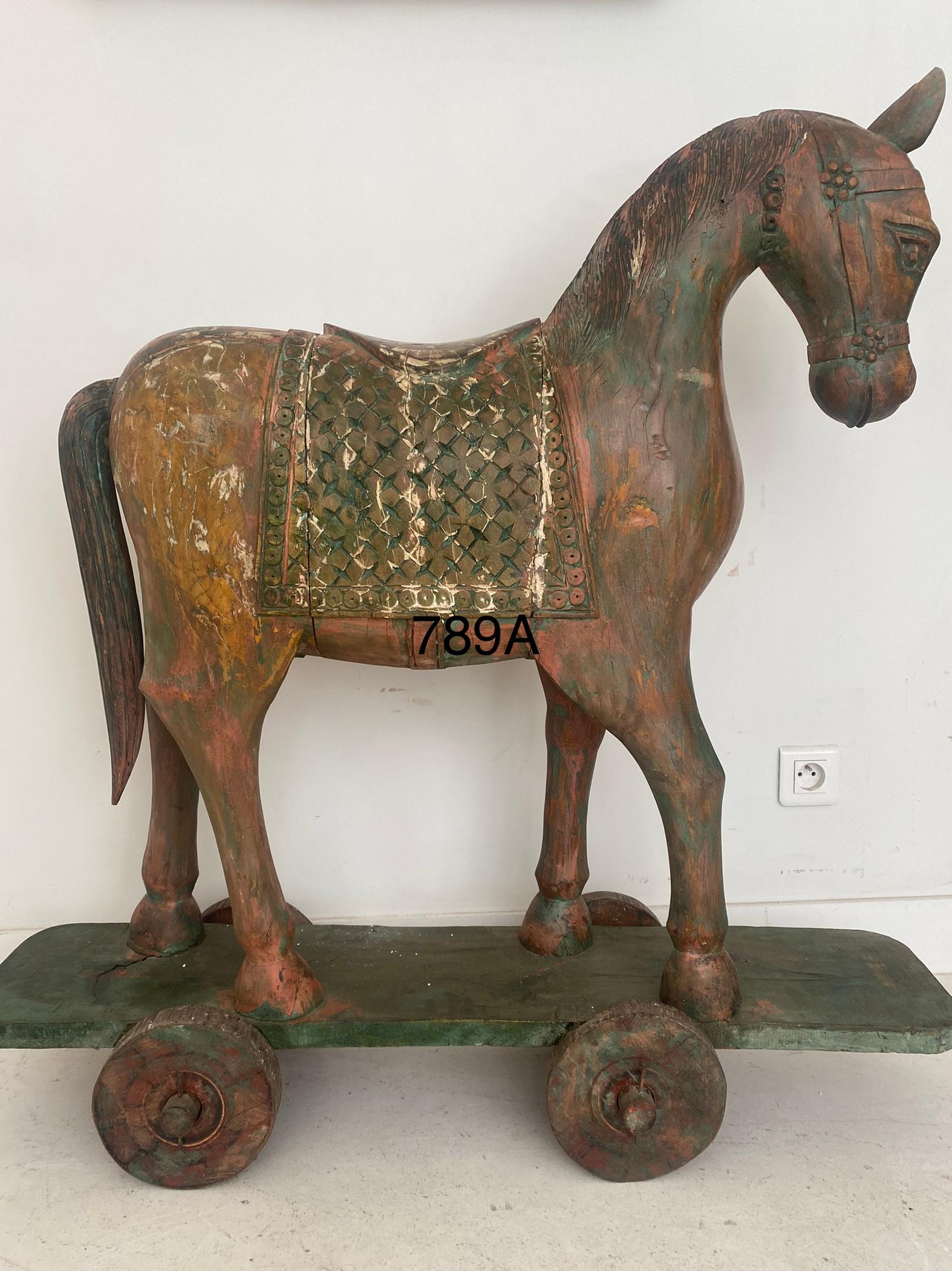 20th Century Indian Temple Horse Painted Wood For Sale 1