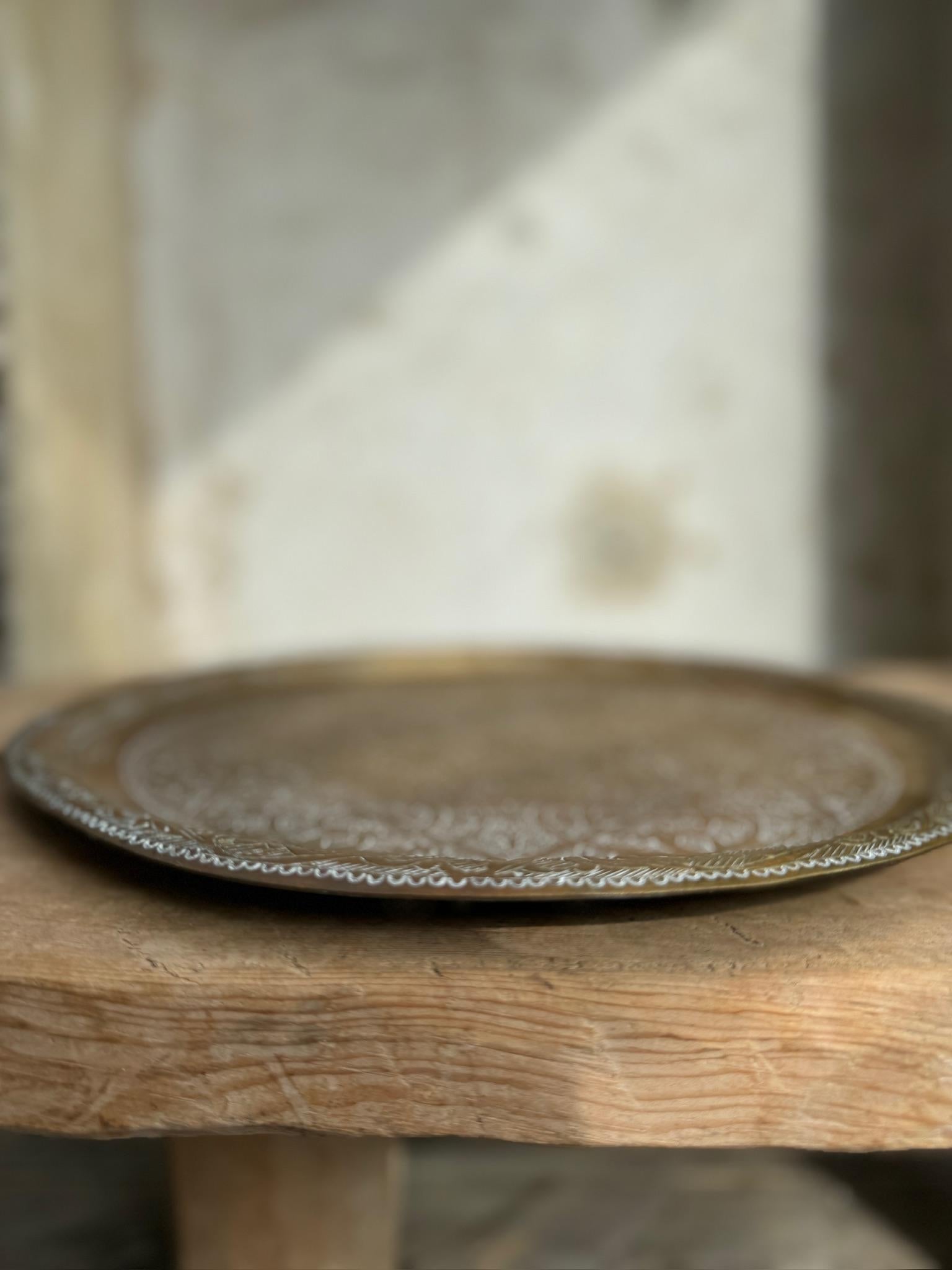 Hammered 20th century Indo Persian Brass Coffee Tray - Hammer Engraved For Sale