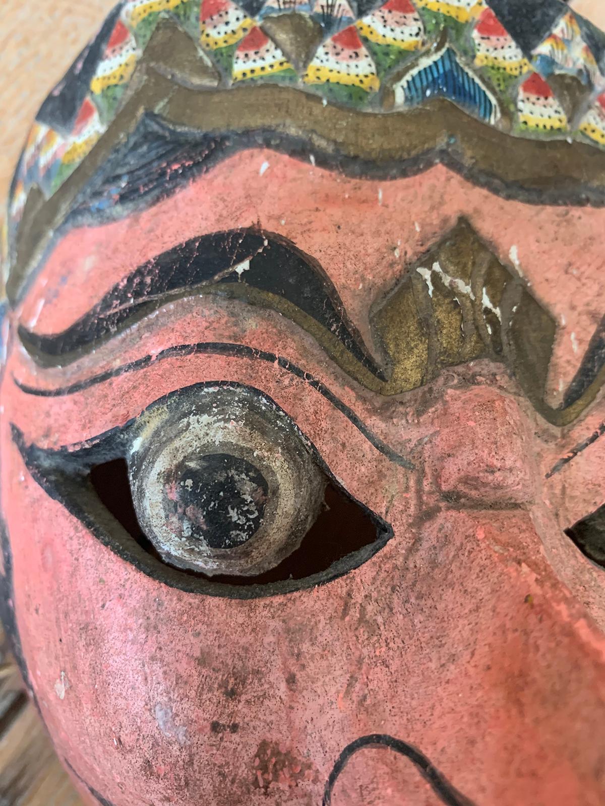 20th Century Indonesian Balinese Topeng Carved Polychrome Mask, circa 1940s 4