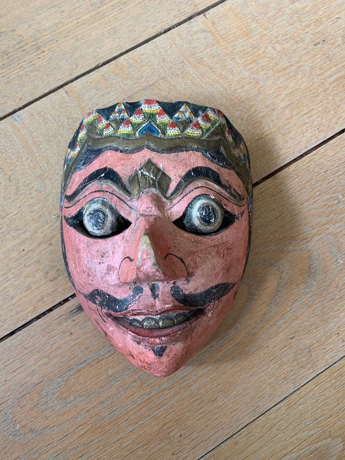 20th century Indonesian balinese topeng carved polychrome mask, circa 1940s.