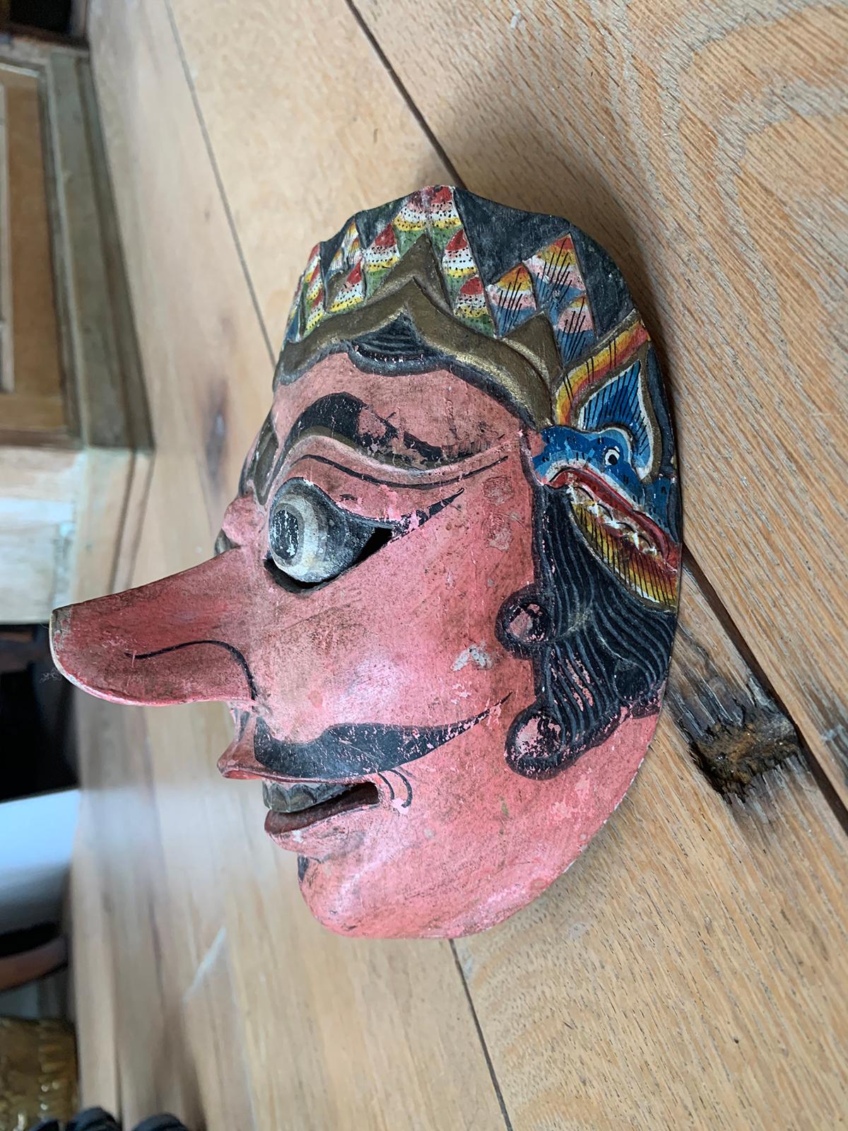 Polychromed 20th Century Indonesian Balinese Topeng Carved Polychrome Mask, circa 1940s