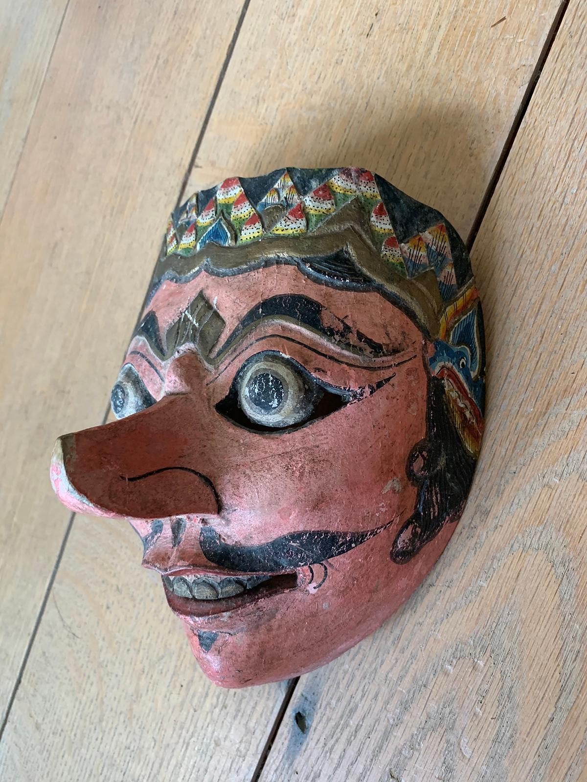 Mid-20th Century 20th Century Indonesian Balinese Topeng Carved Polychrome Mask, circa 1940s