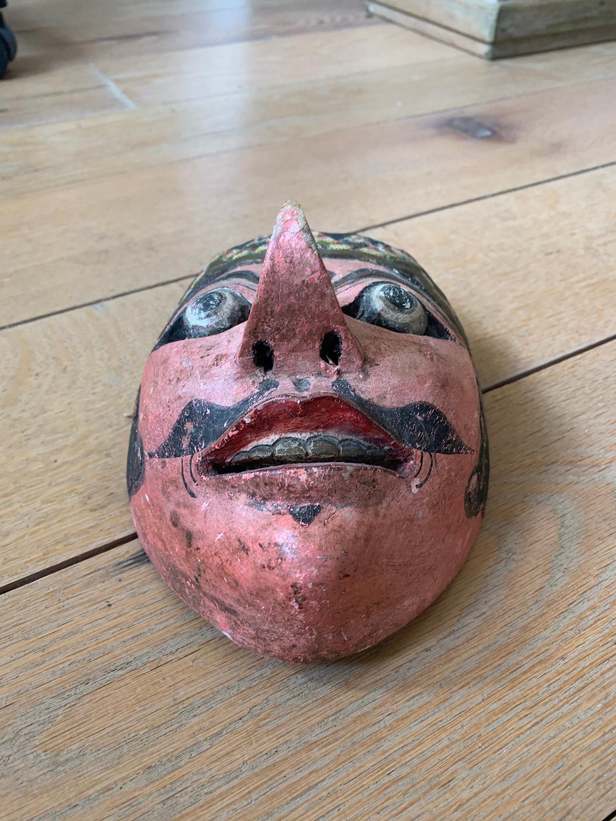 Wood 20th Century Indonesian Balinese Topeng Carved Polychrome Mask, circa 1940s