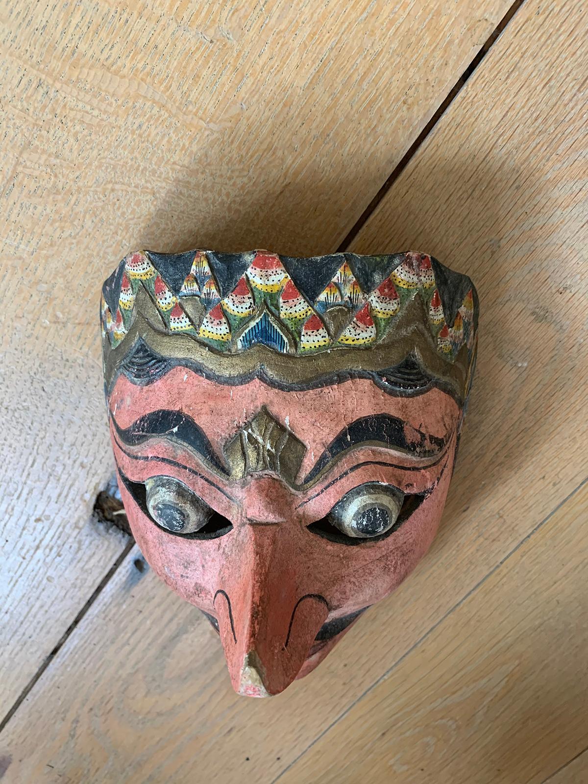 20th Century Indonesian Balinese Topeng Carved Polychrome Mask, circa 1940s 1