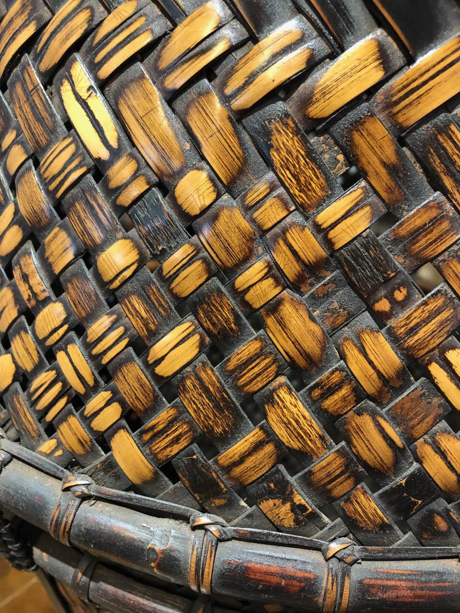 1930s Indonesian Handwoven Rattan and Bamboo Hauling Basket In Good Condition In Middleburg, VA