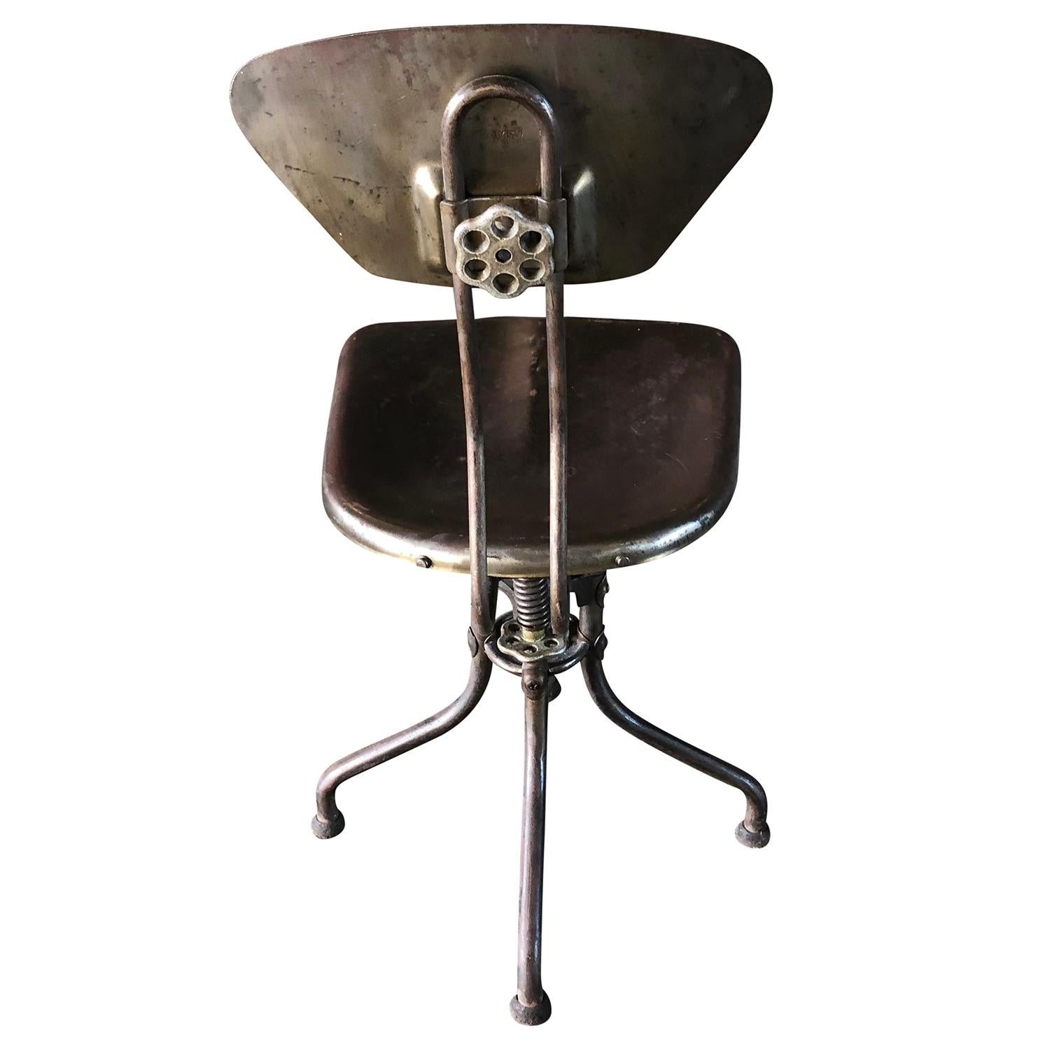 20th Century French Industrial Metal Chair - Vintage Work Chair  by Henri Lieber In Good Condition For Sale In West Palm Beach, FL