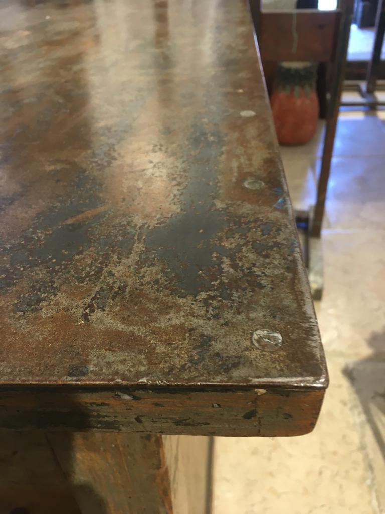 Portuguese 20th Century Industrial Counter in Wood with Iron Rop For Sale