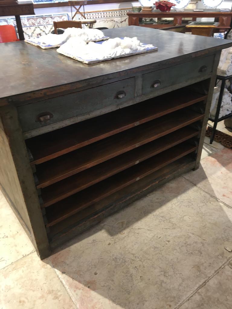 20th Century Industrial Counter in Wood with Iron Rop For Sale 2