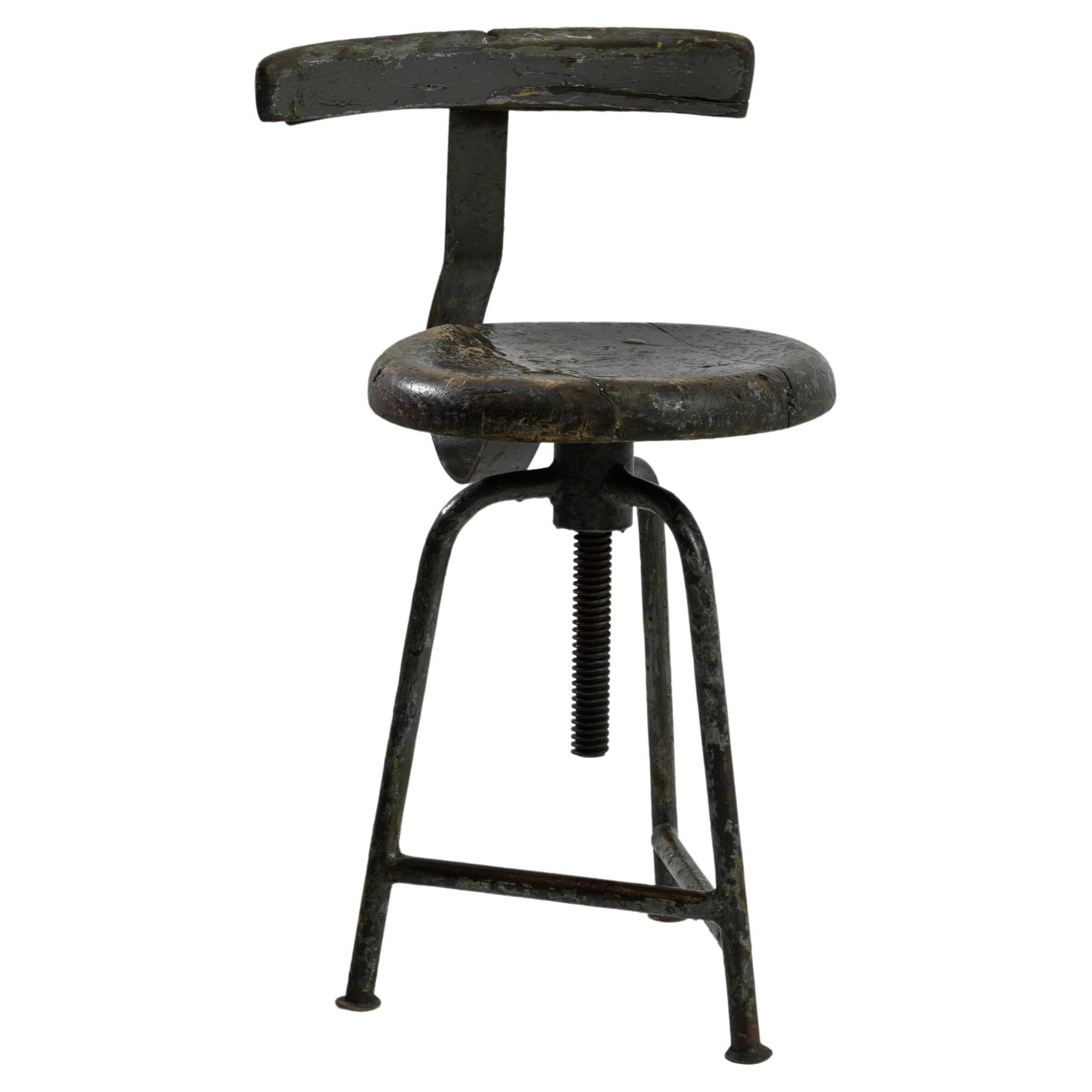 20th Century Industrial Metal Chair with Wooden Seat