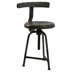 20th Century Industrial Metal Chair with Wooden Seat