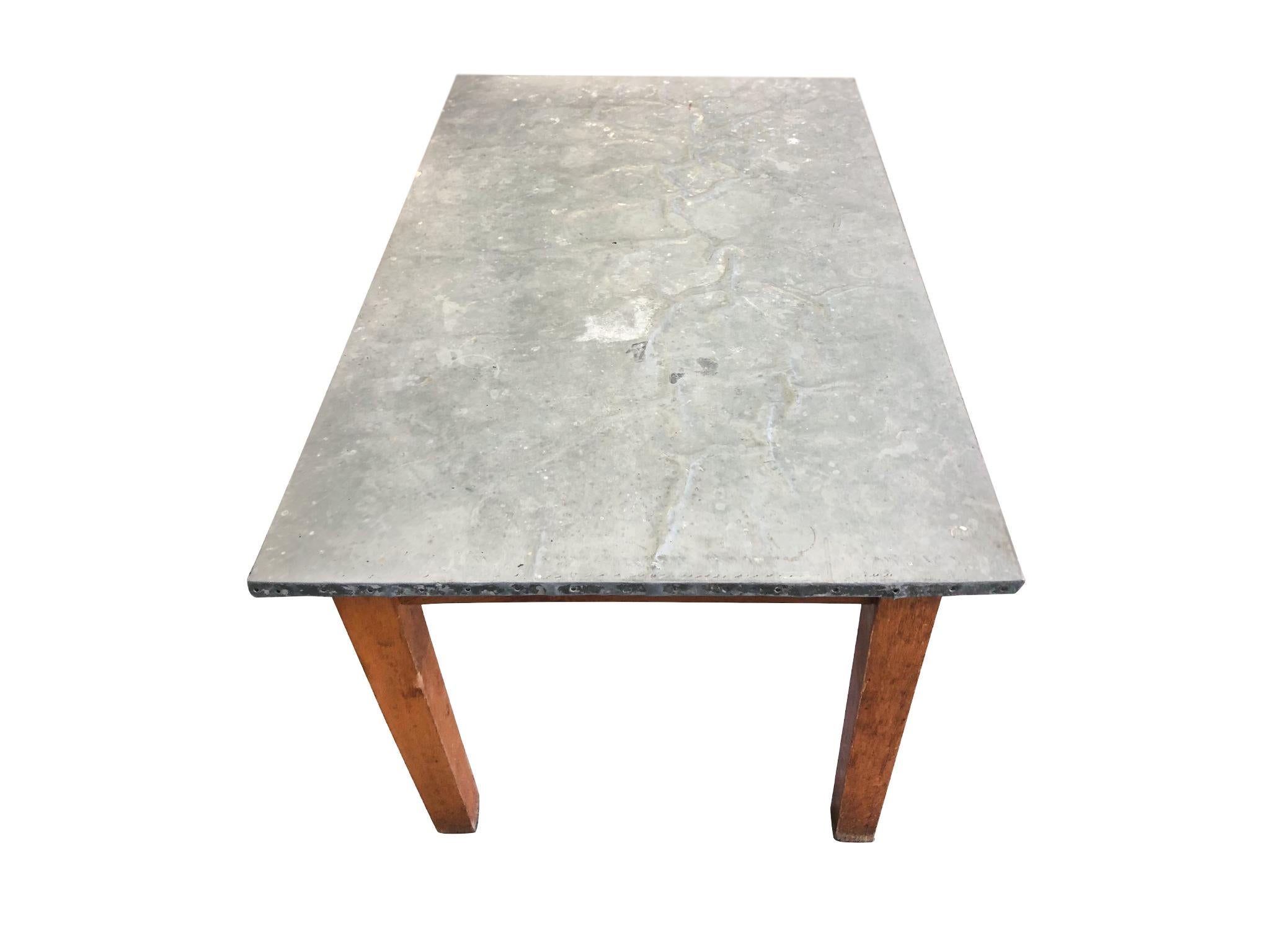 Hand-Crafted 20th Century Industrial Table with Zinc Top