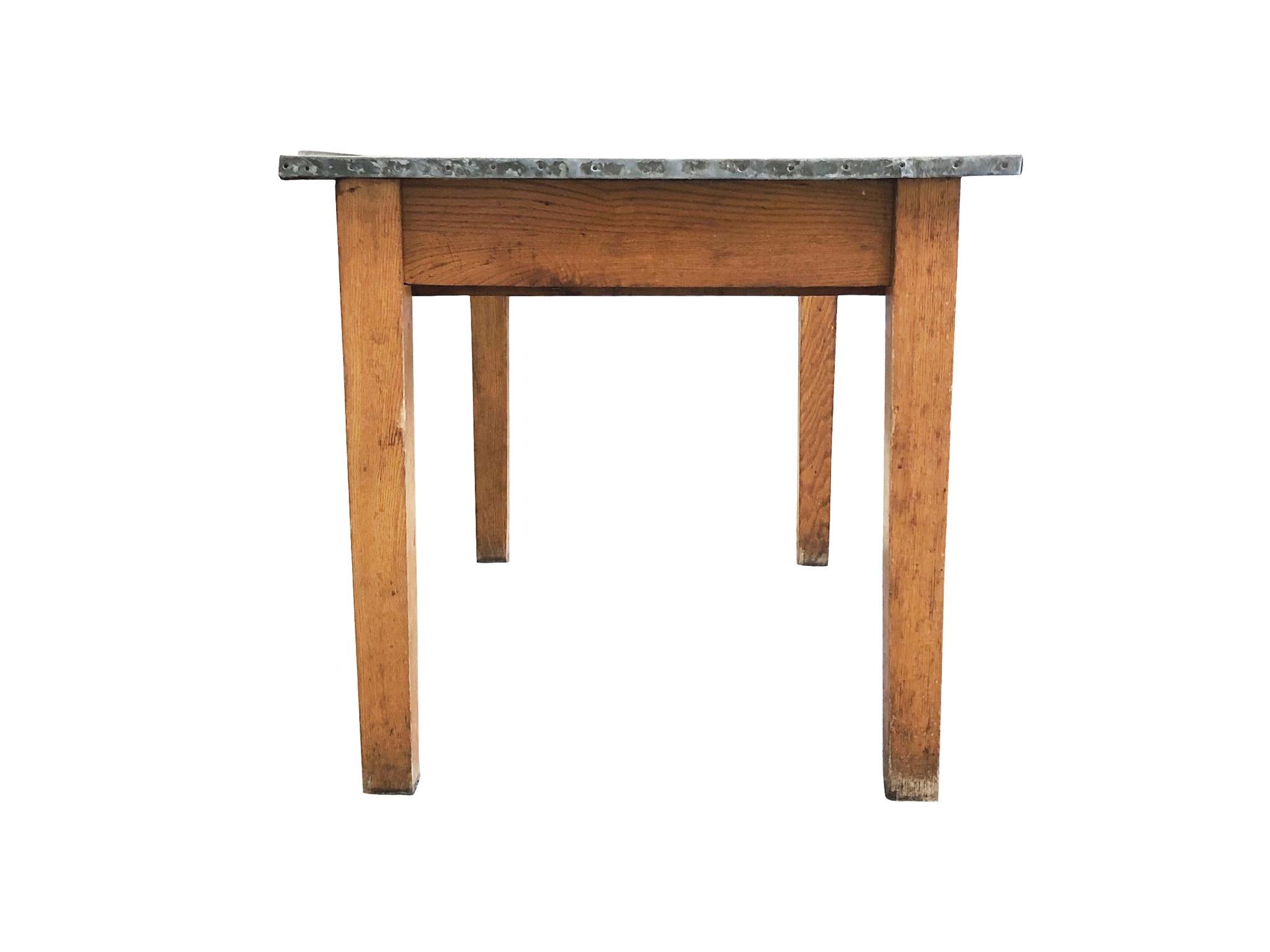 20th Century Industrial Table with Zinc Top 1