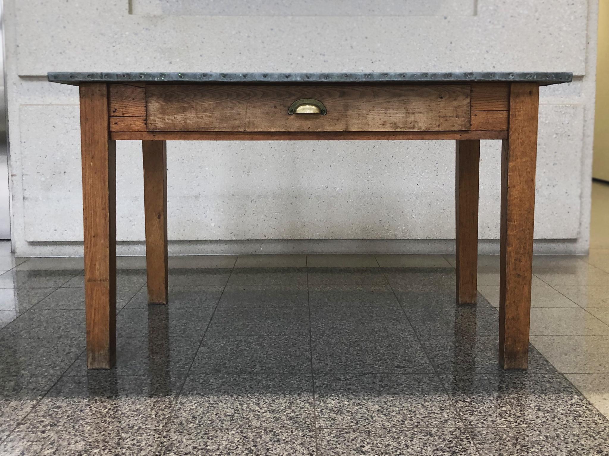 20th Century Industrial Table with Zinc Top 4