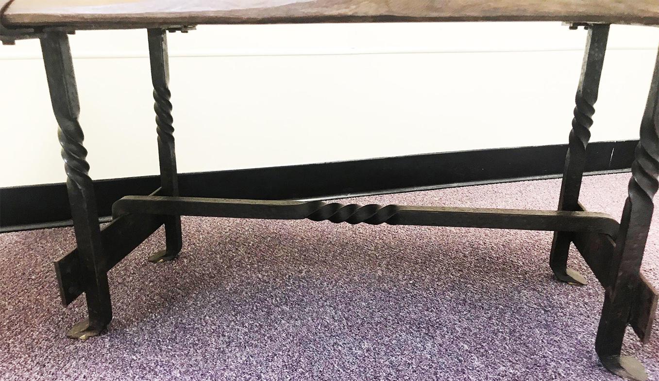 20th Century Industrial Walnut and Iron Live Edge Coffee Table In Good Condition For Sale In Livingston, NJ