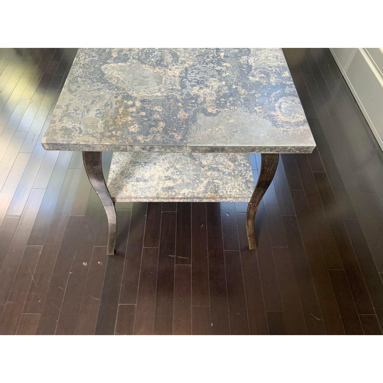 20th Century Industrial Zinc Two-Tier Counter Height Table In Fair Condition For Sale In Sausalito, CA