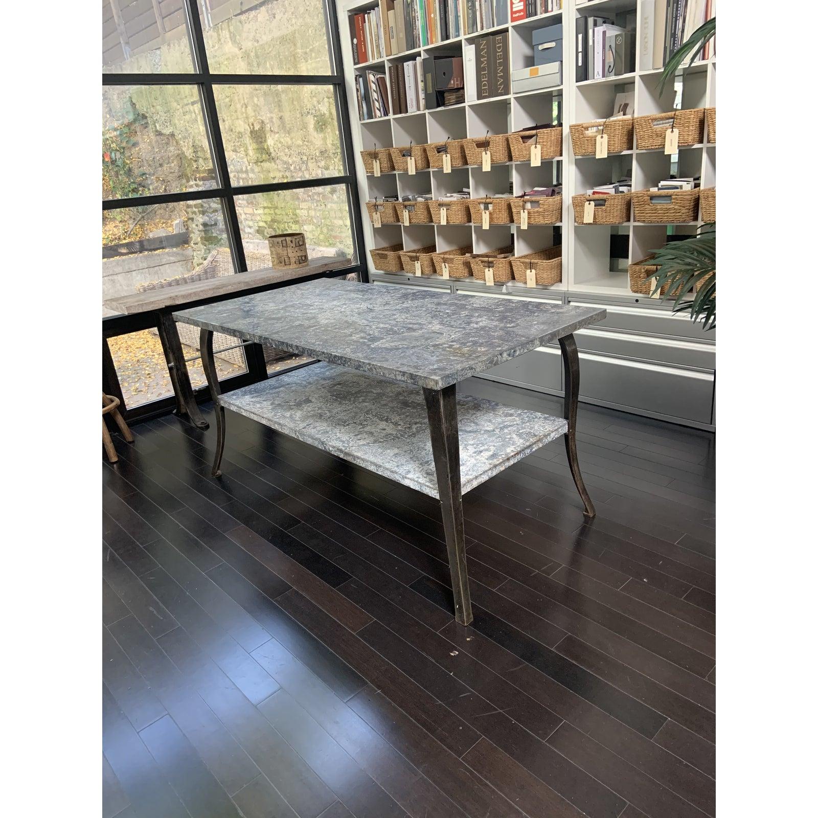 20th Century Industrial Zinc Two-Tier Counter Height Table For Sale 2