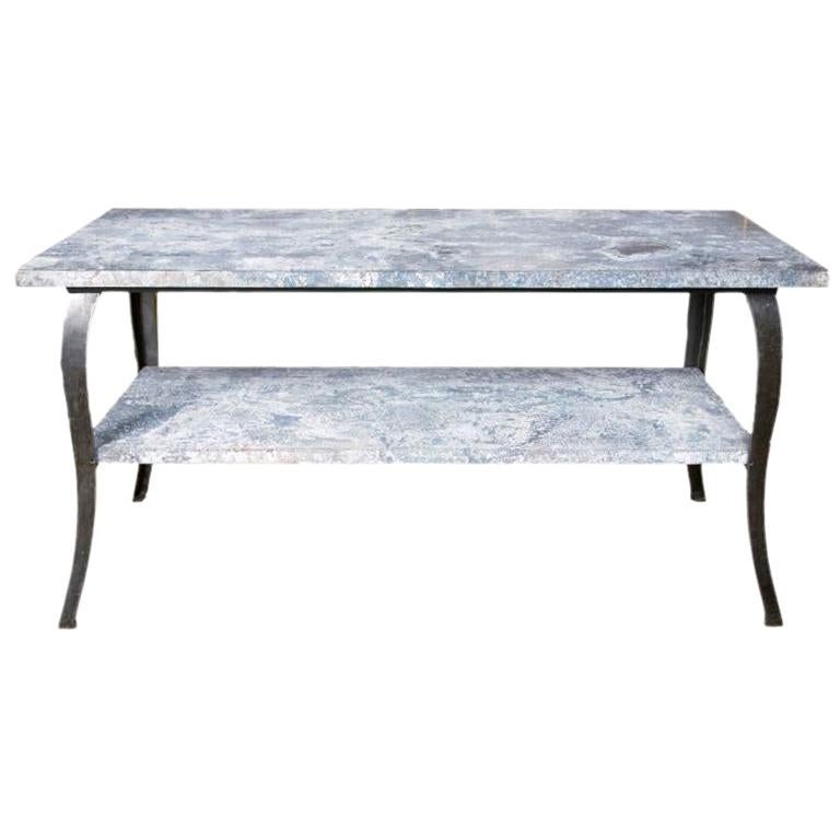 20th Century Industrial Zinc Two-Tier Counter Height Table For Sale