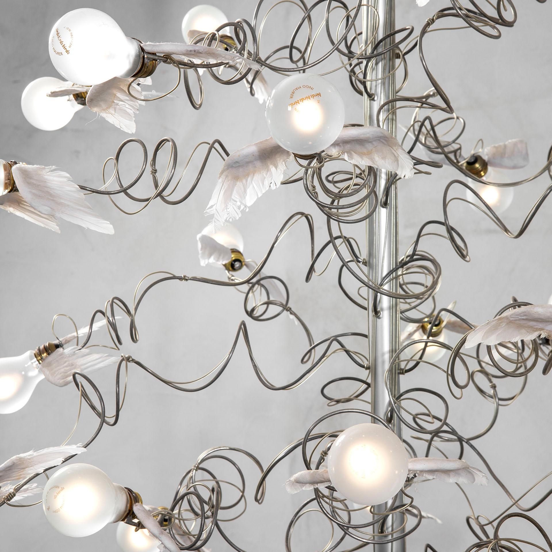 Moderno 20th Century Ingo Maurer Chandelier model Birdie in Metal and wings diffusers in vendita