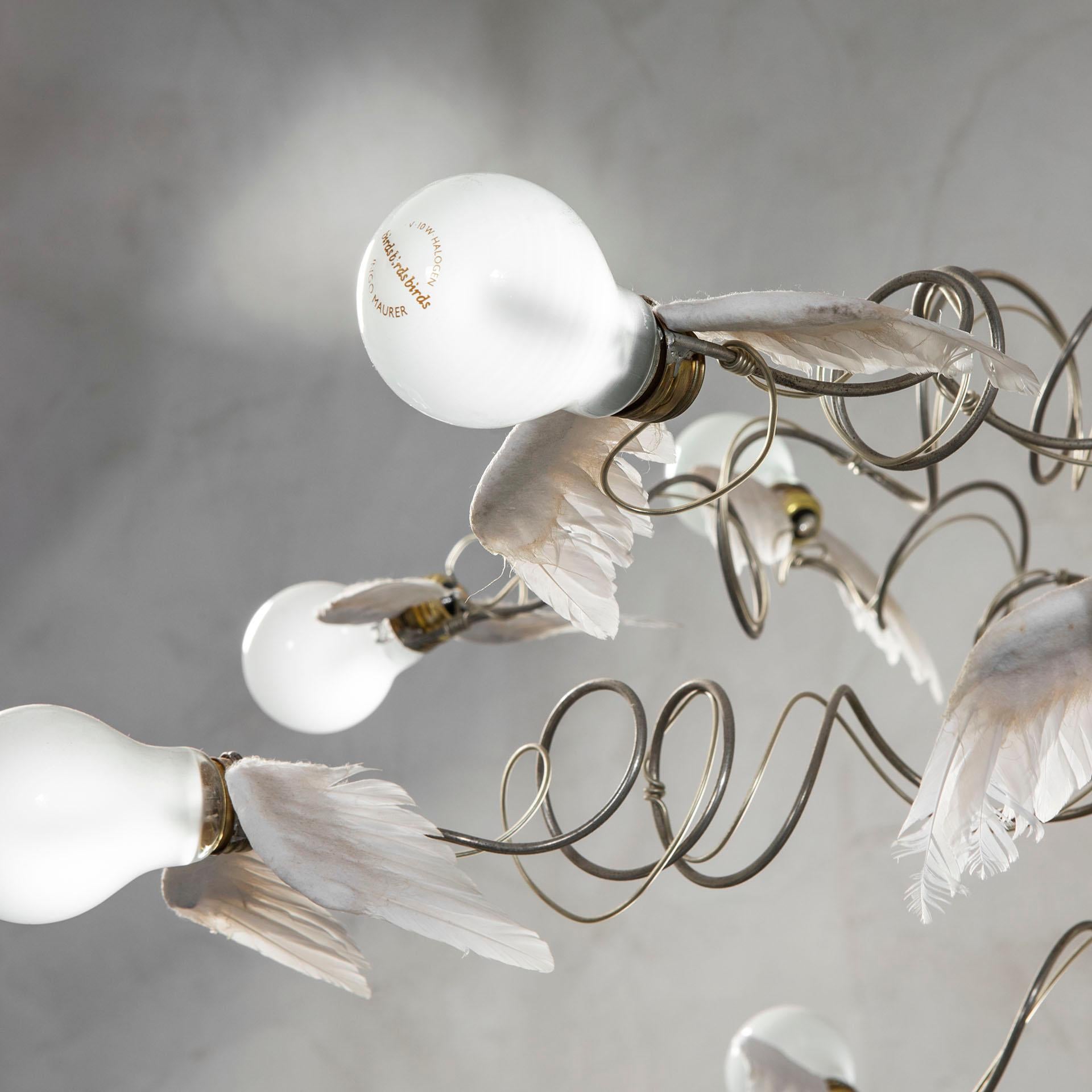 Late 20th Century 20th Century Ingo Maurer Chandelier model Birdie in Metal and wings diffusers For Sale