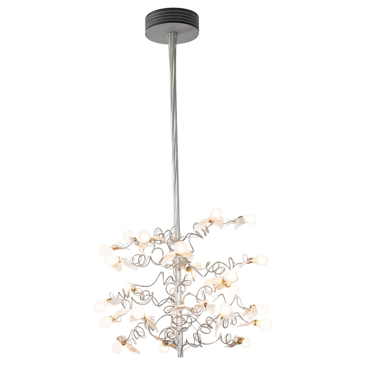 20th Century Ingo Maurer Chandelier model Birdie in Metal and wings diffusers For Sale
