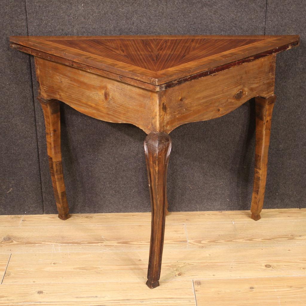 Mid-20th Century 20th Century Inlaid and Carved Wood Italian Corner Cabinet Game Table, 1950