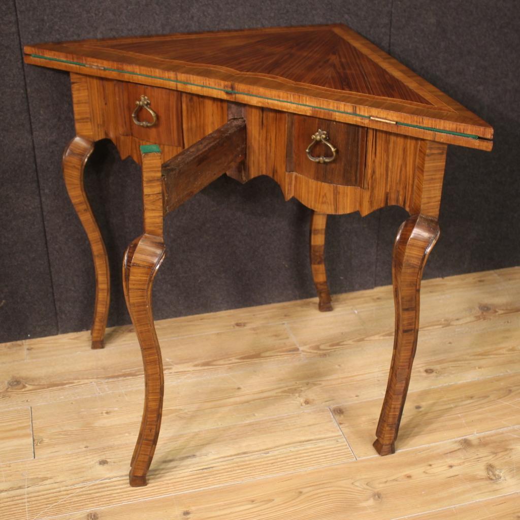 20th Century Inlaid and Carved Wood Italian Corner Cabinet Game Table, 1950 3