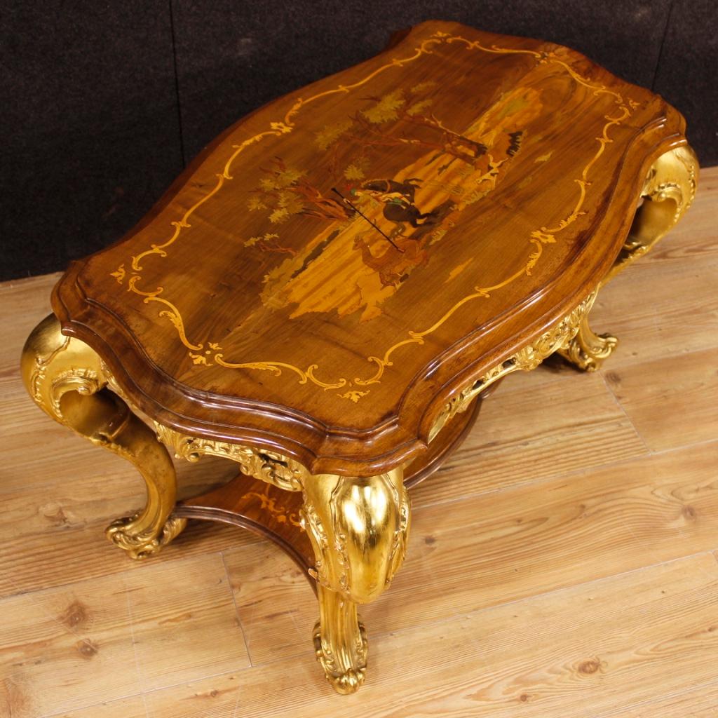 20th Century Inlaid and Giltwood Italian Coffee Table, 1970 7