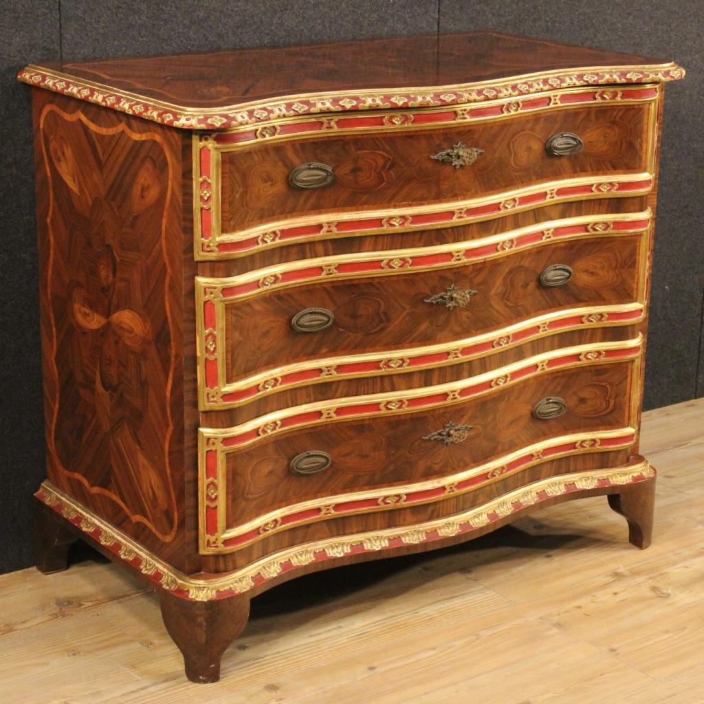 Mid-20th Century  20th Century Inlaid and Painted Rosewood and Palisander Genoese Dresser, 1950s For Sale