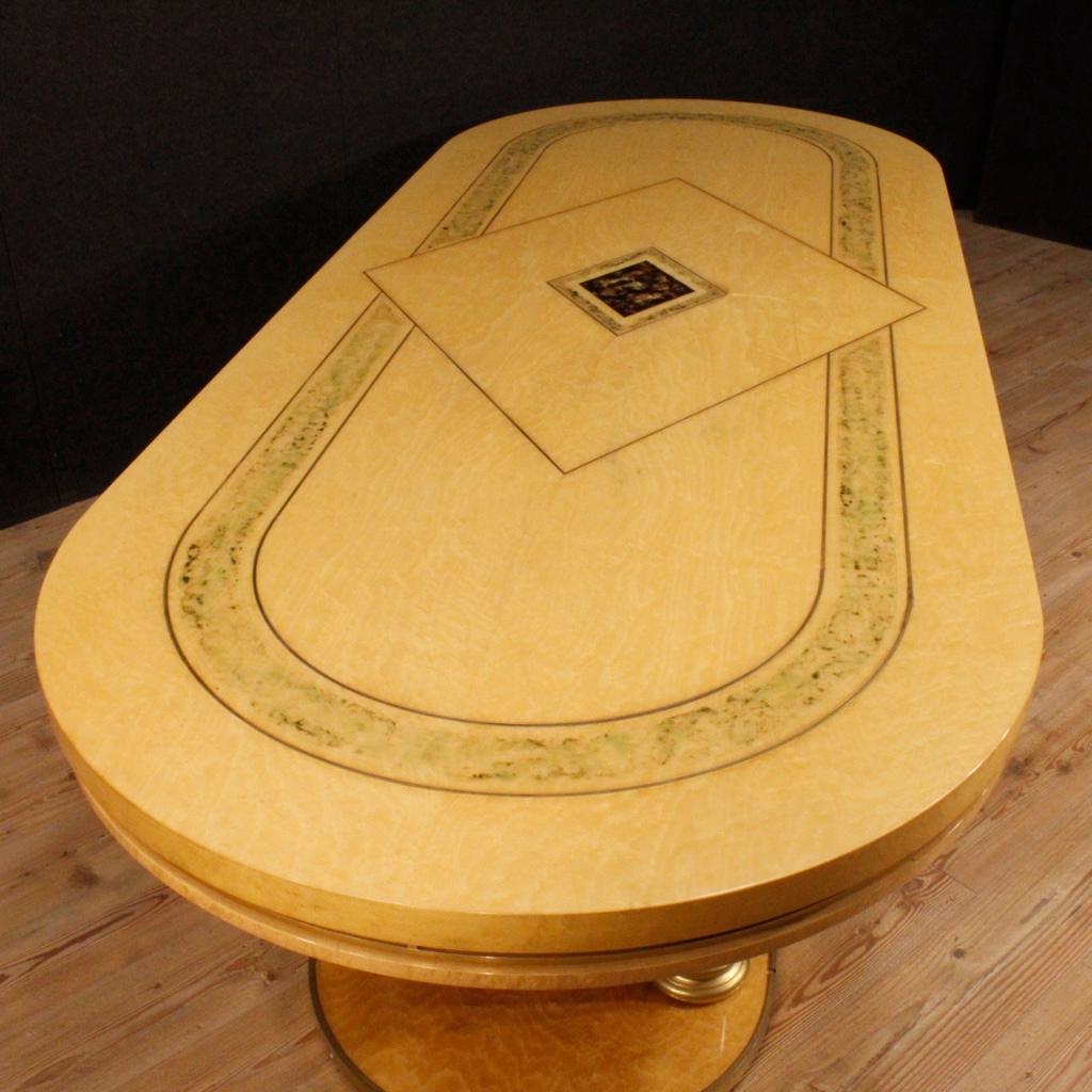 Table de conférence italienne du 20ème siècle en laiton incrusté et bois exotique, 1970 en vente 2