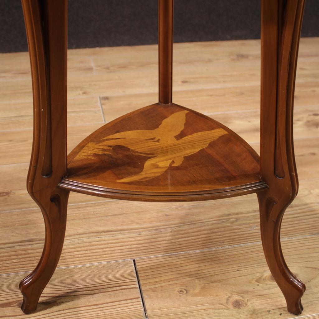 20th Century Inlaid in Wood French Art Nouveau Style Side Table, 1980s 6