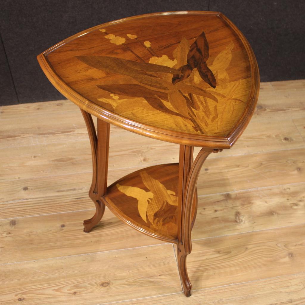 20th Century Inlaid in Wood French Art Nouveau Style Side Table, 1980s 7