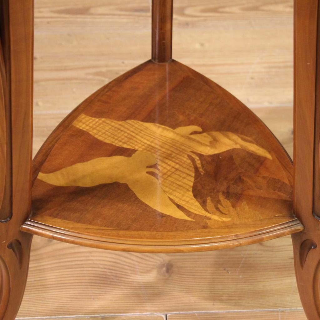 20th Century Inlaid in Wood French Art Nouveau Style Side Table, 1980s 8