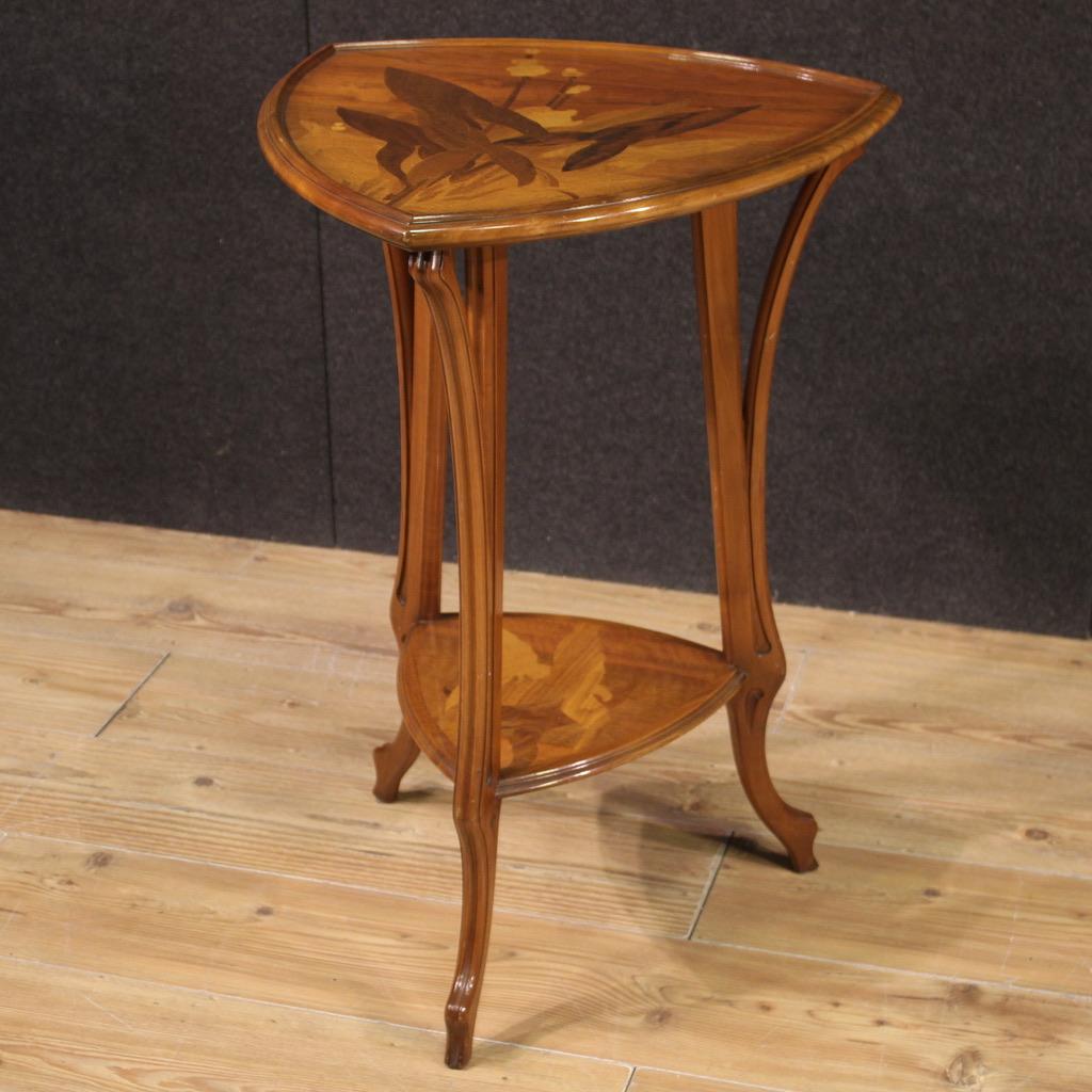 20th Century Inlaid in Wood French Art Nouveau Style Side Table, 1980s 1